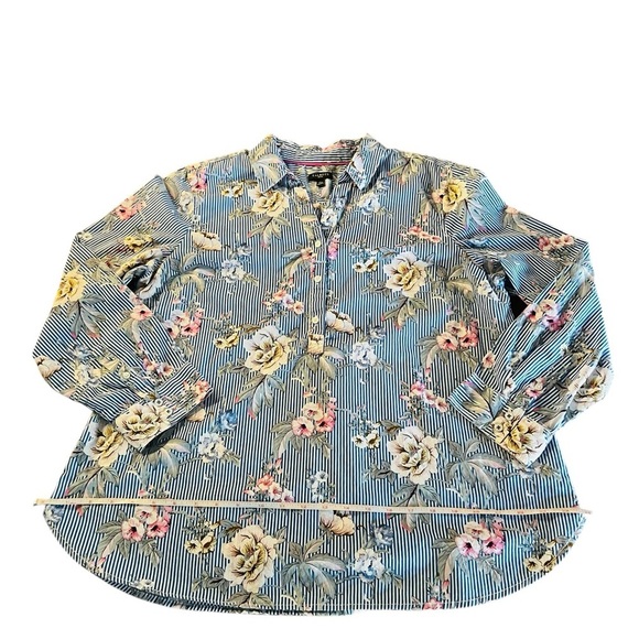 Talbots Blue Long Sleeve Notched Collar Button Down Shirt Size Petite Large - Picture 10 of 10